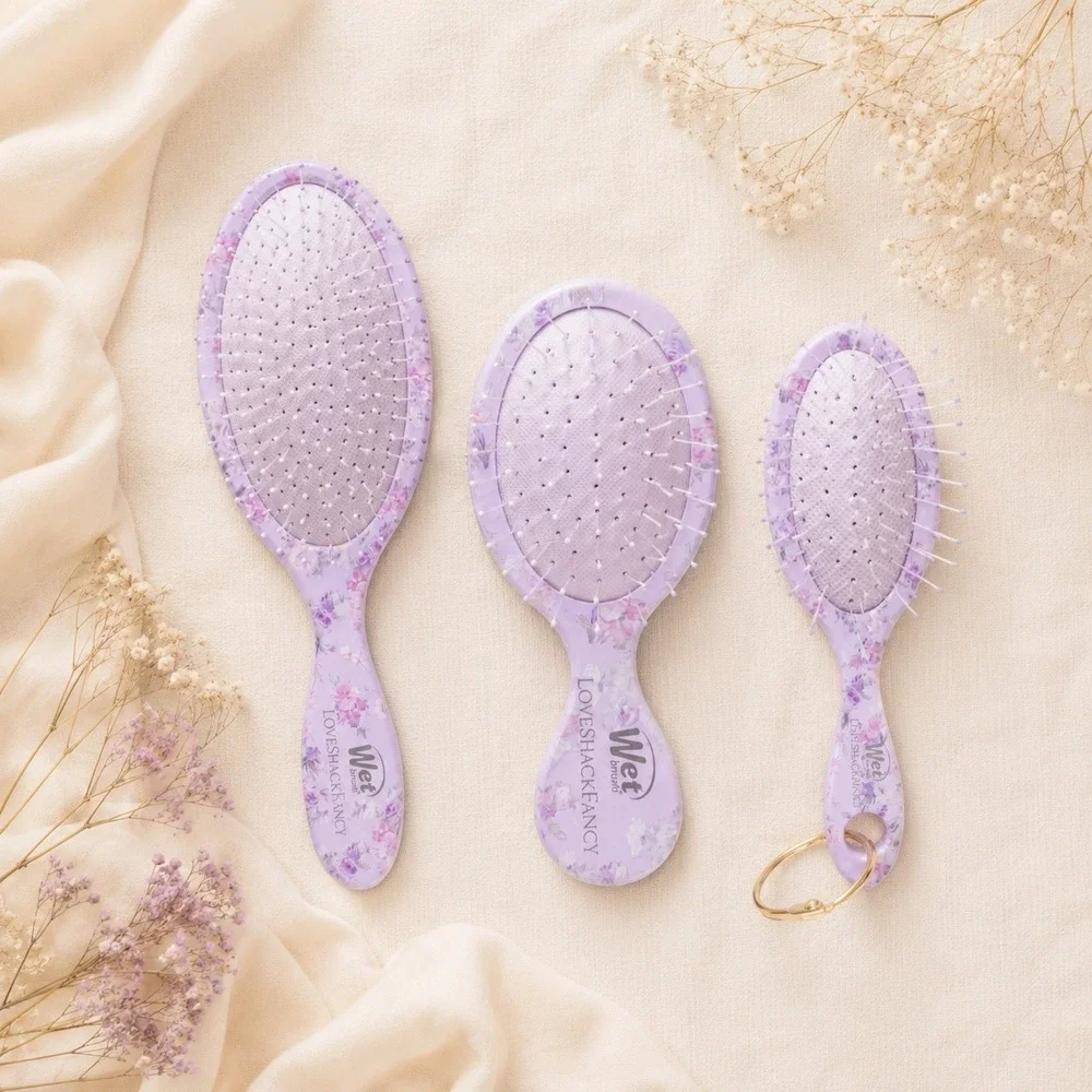Wet Brush LoveShackFancy Floral Hair Brush Set Original Mini Keychain Lilac NEW